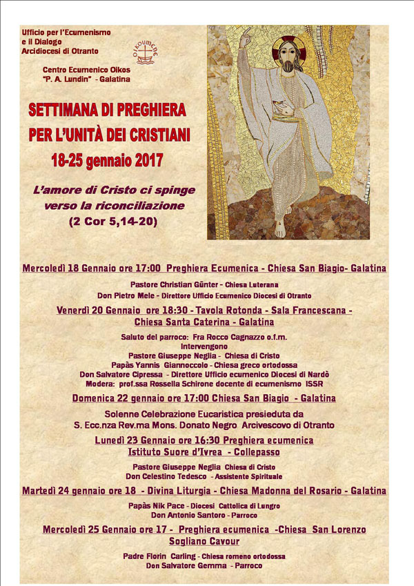 Le iniziative della settimana di preghiera per l'Unità dei cristiani Le iniziative della settimana di preghiera per l'Unità dei cristiani