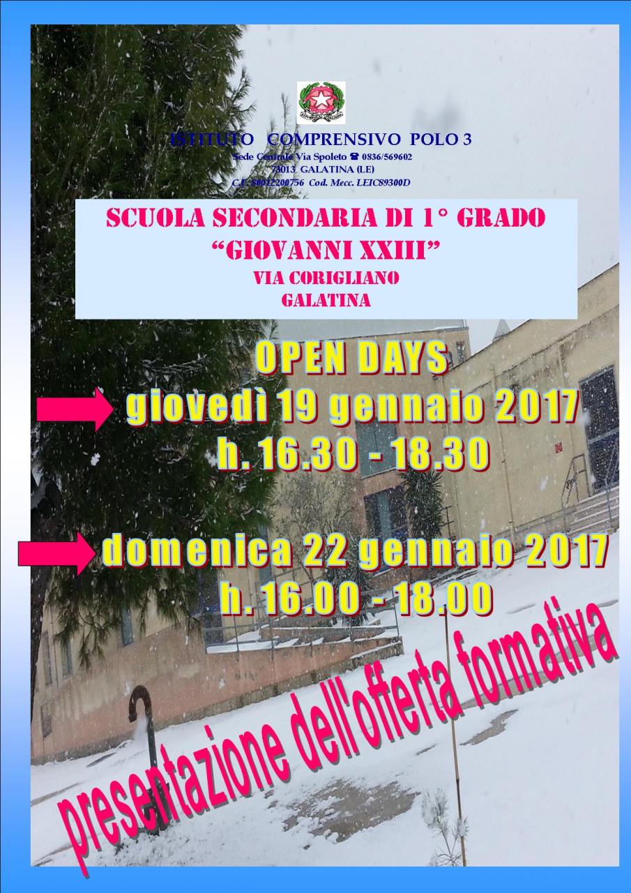 Open-day nel pomeriggio alla Giovanni XXIII