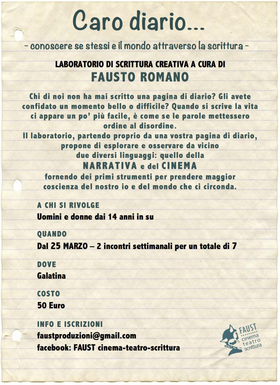 &quot;Caro Diario&quot;, sette incontri con Fausto Romano su narrativa e cinema