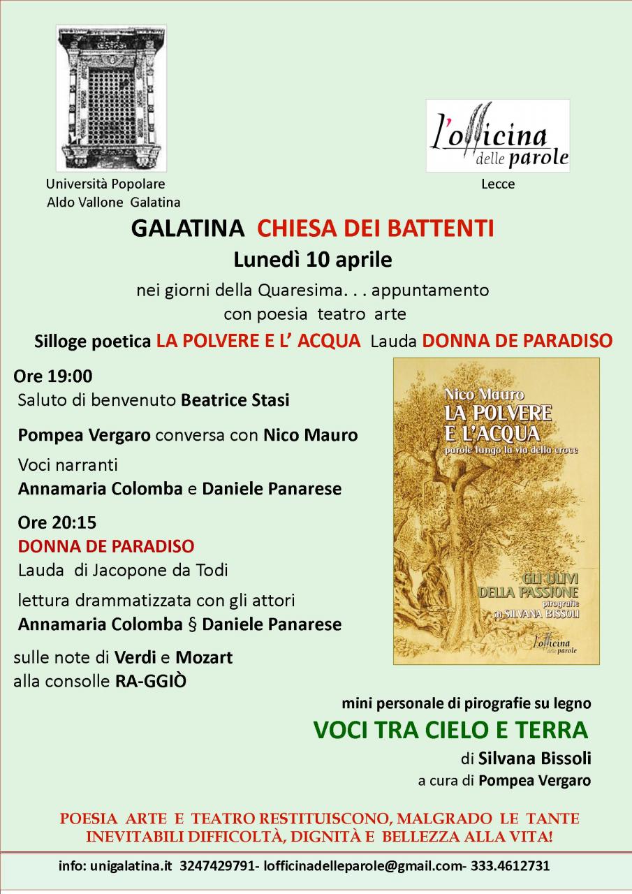 "Nei giorni della Quaresima… appuntamento con poesia teatro arte" nella Chiesa dei Battenti 