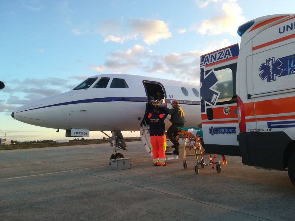 Trasportato con un Falcon da Galatina a Roma giovane in pericolo di vita