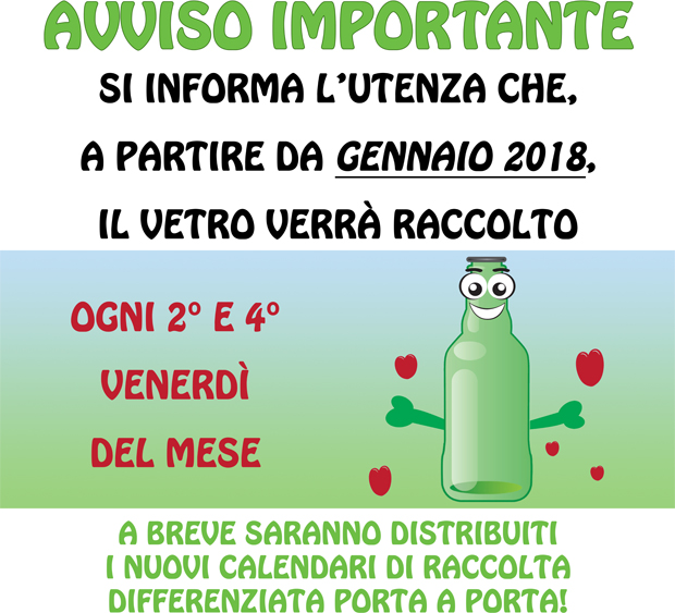 Nel 2018 a Galatina il vetro verrà raccolto nel secondo e nel quarto venerdì del mese