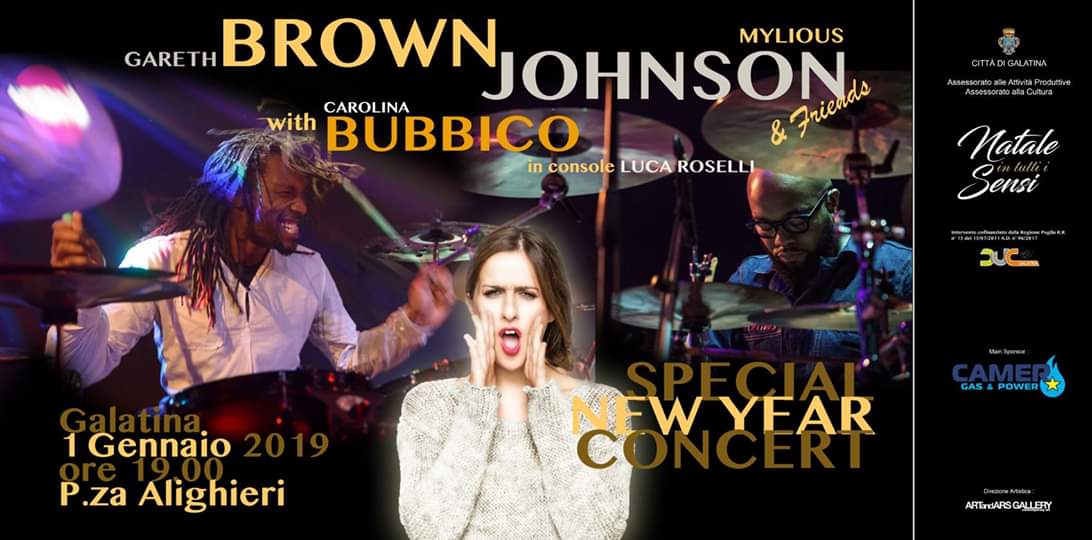 Capodanno a Galatina con Mylious Johnson, Gareth Brown e Carolina Bubbico Capodanno a Galatina con Mylious Johnson, Gareth Brown e Carolina Bubbico