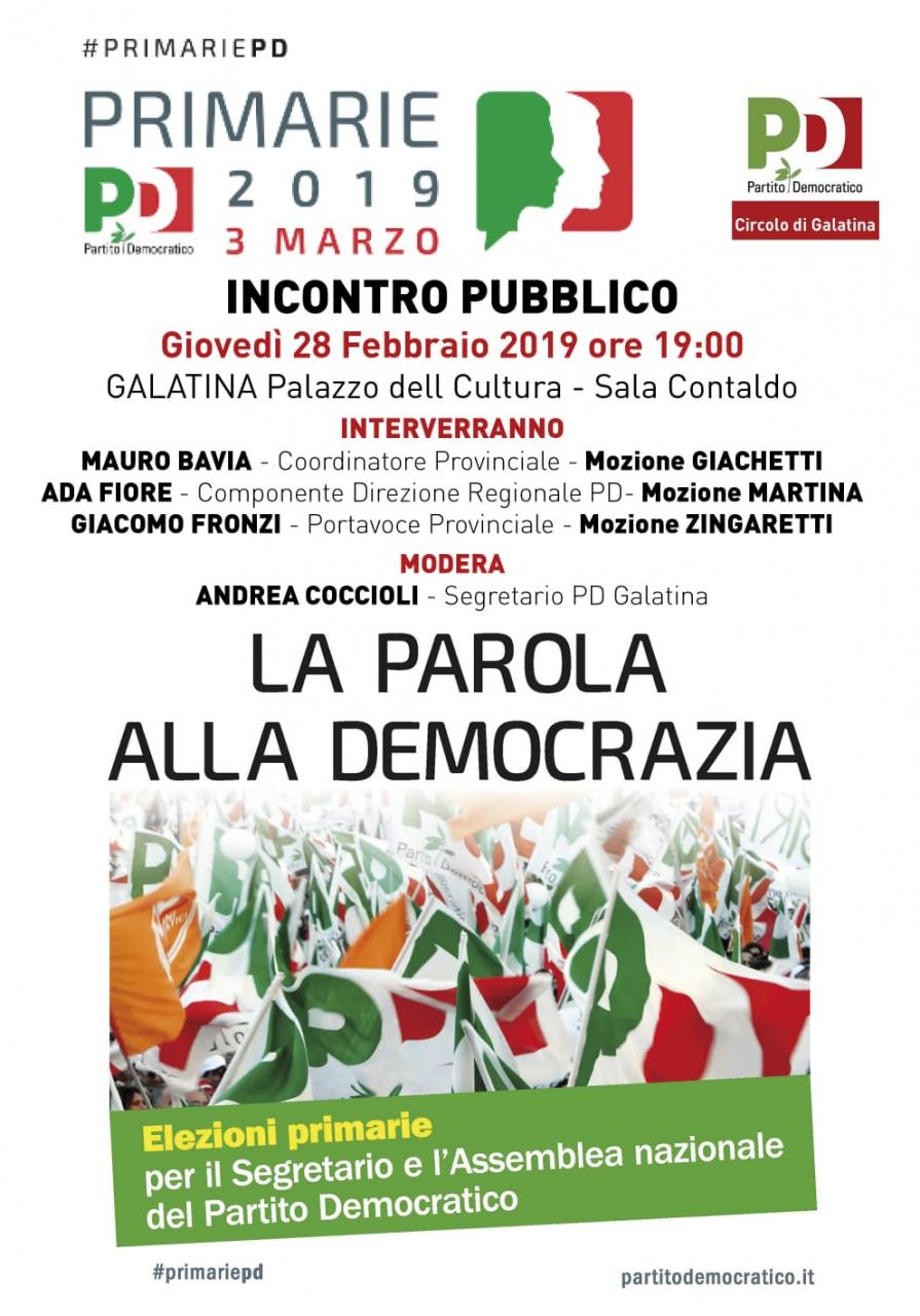 Primarie PD, a Galatina le tre mozioni a confronto Primarie PD, a Galatina le tre mozioni a confronto
