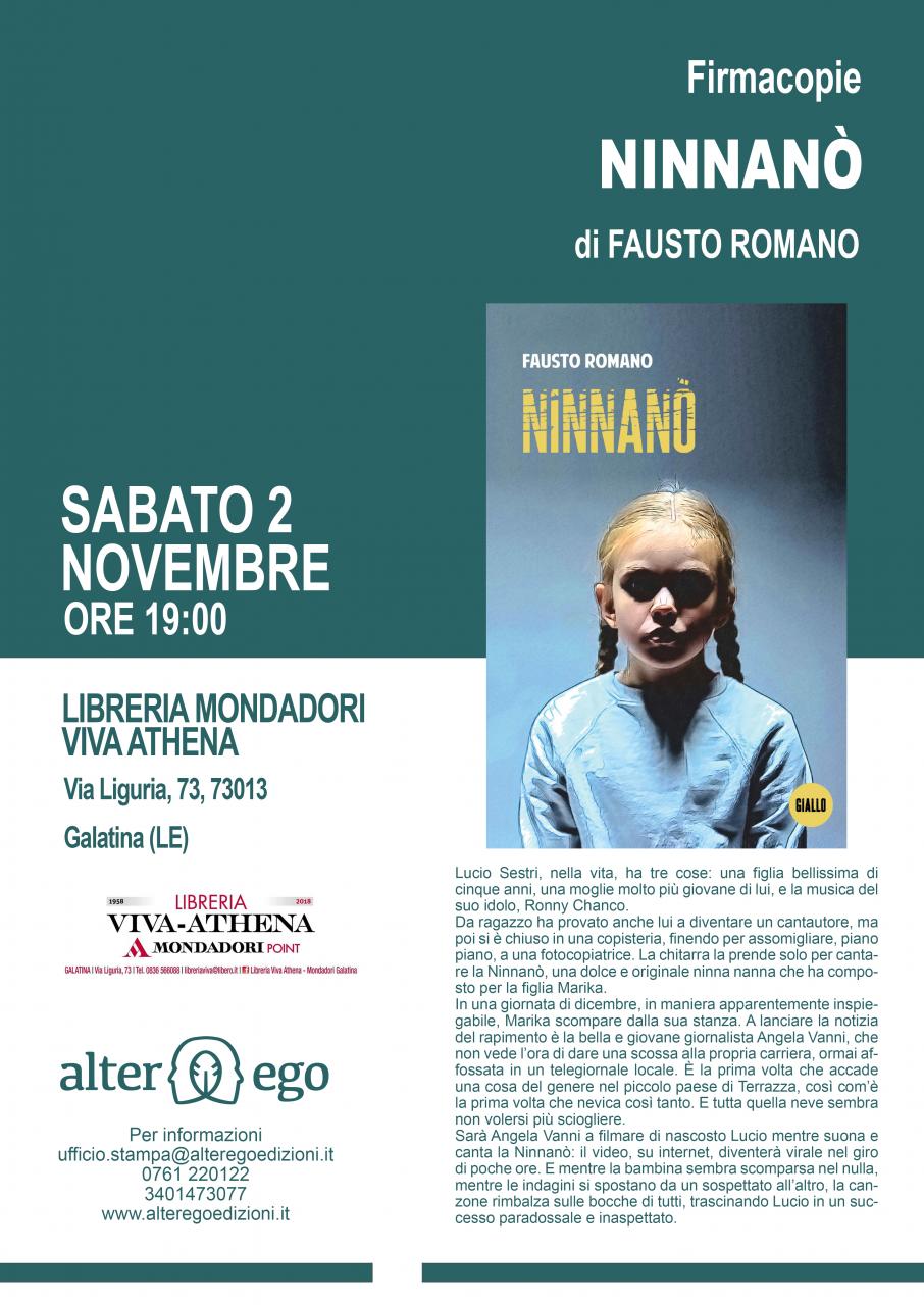 "Ninnanò", Fausto Romano firma le copie del suo romanzo nella Libreria Viva-Athena