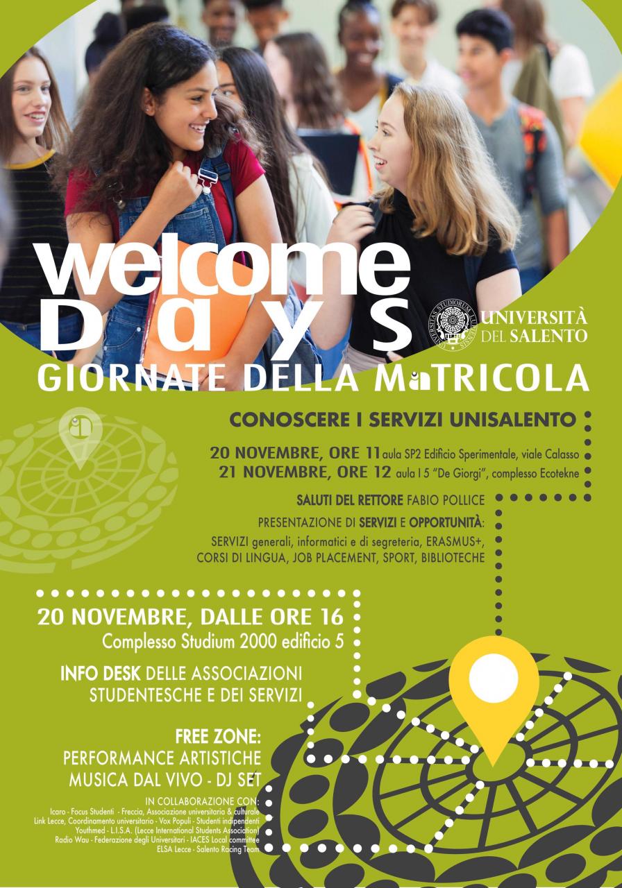 Il 20 e 21 novembre “Welcome days” di Unisalento Il 20 e 21 novembre “Welcome days” di Unisalento