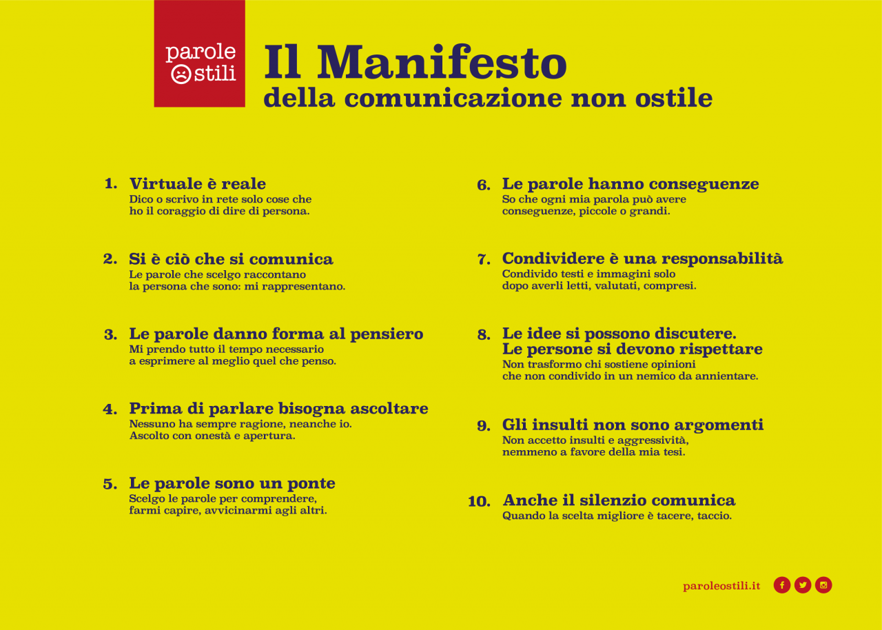 "Abbiamo sottoscritto il Manifesto della Comunicazione Non Ostile" "Abbiamo sottoscritto il Manifesto della Comunicazione Non Ostile"