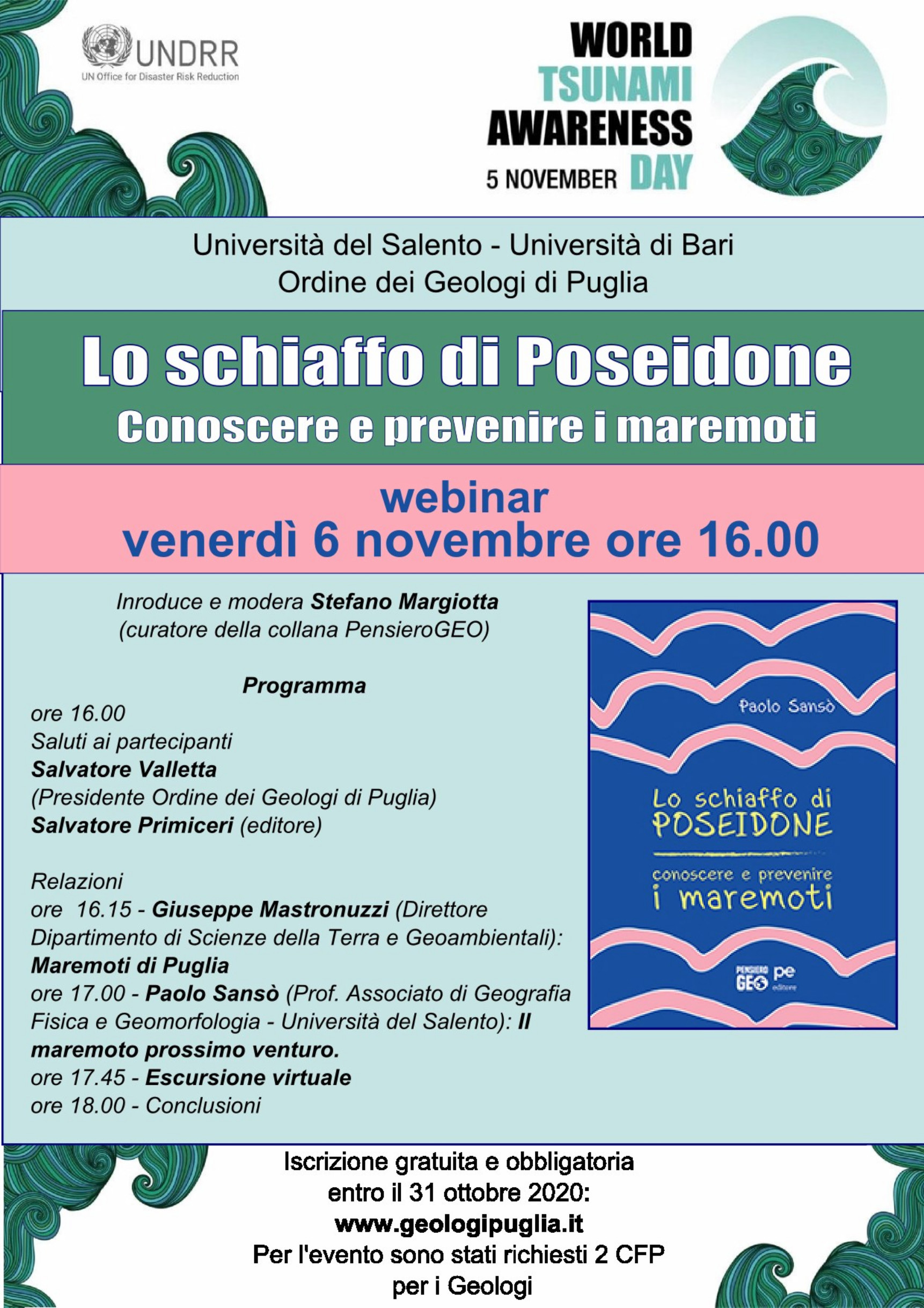 Il 6 Novembre  il webinar “Lo schiaffo di Poseidone. Conoscere e prevenire i maremoti”