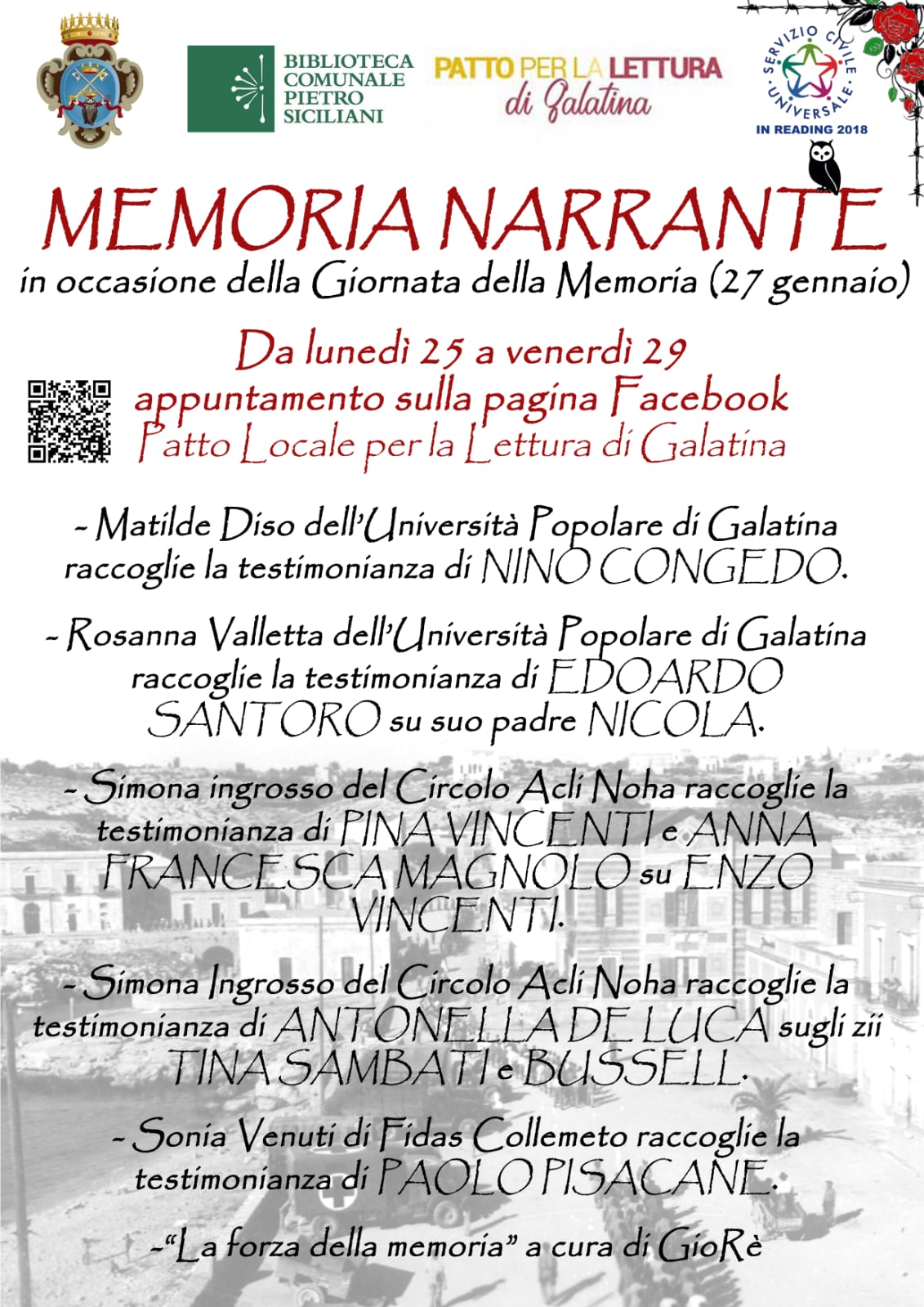 A Galatina "Memorie narranti" per la Giornata della Memoria A Galatina "Memorie narranti" per la Giornata della Memoria