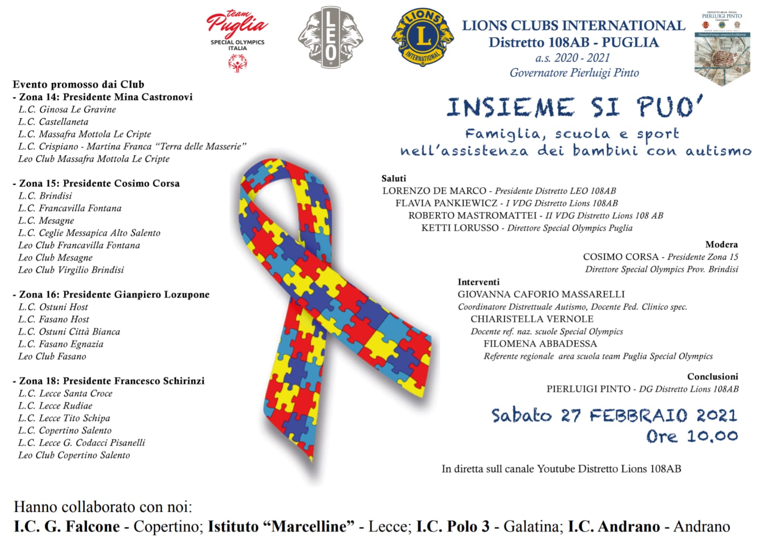 “Insieme si può - Famiglia, scuola e sport nell’assistenza dei bambini con autismo” “Insieme si può - Famiglia, scuola e sport nell’assistenza dei bambini con autismo”