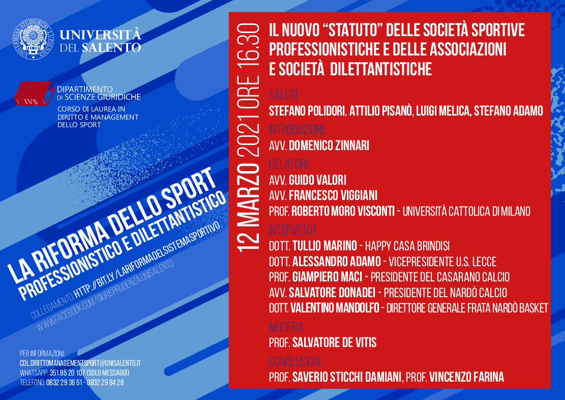 “La riforma dello sport dilettantistico e professionistico” “La riforma dello sport dilettantistico e professionistico”