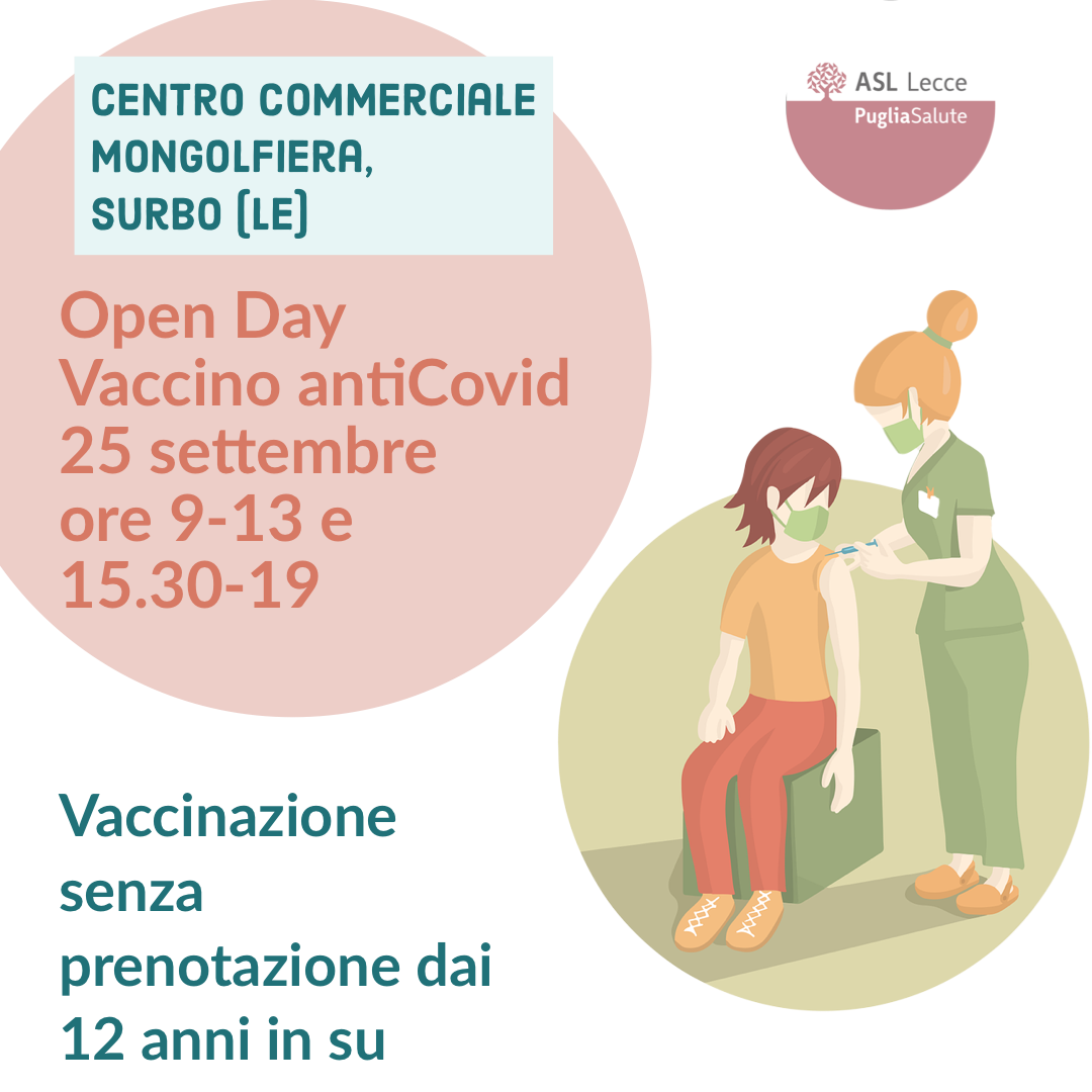 COVID-19. Vaccini per tutti gli over 12 senza prenotazione nel Centro Commerciale Mongolfiera di Surbo