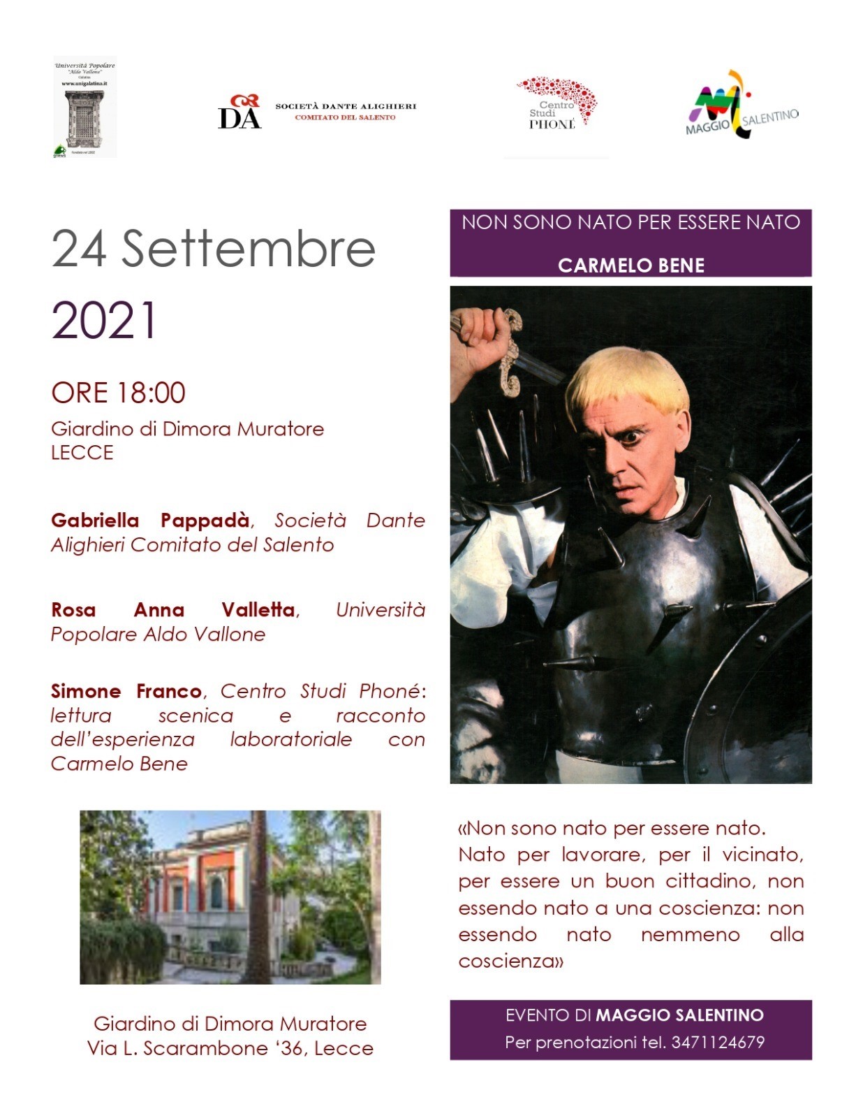 “Non sono nato per essere nato: Carmelo Bene&quot; 