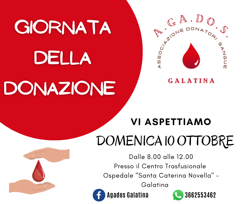Domenica si dona il sangue a Galatina con Agados Domenica si dona il sangue a Galatina con Agados