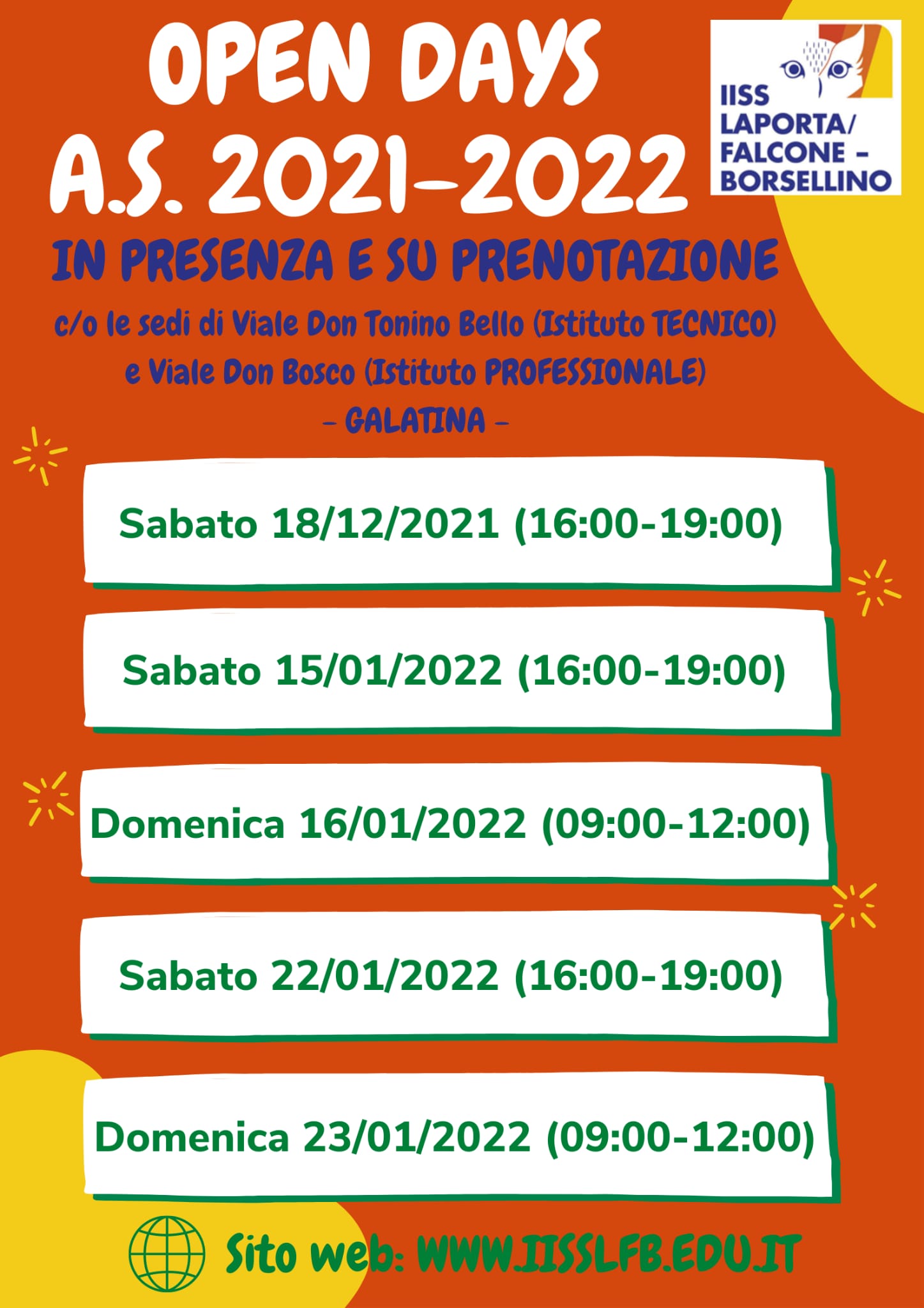 Al via gli open day del Laporta / Falcone e Borsellino Al via gli open day del Laporta / Falcone e Borsellino