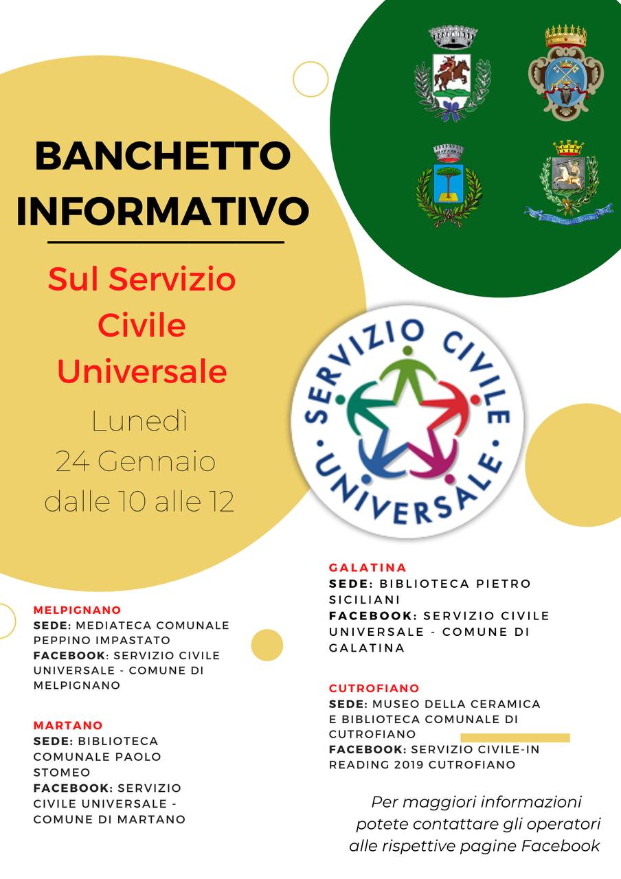 Banchetti informativi sul Servizio Civile Universale Banchetti informativi sul Servizio Civile Universale