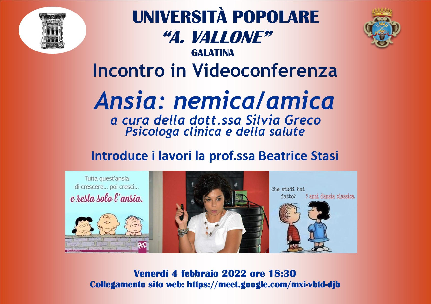 All'Università Popolare si parla di ansia con Silvia Greco