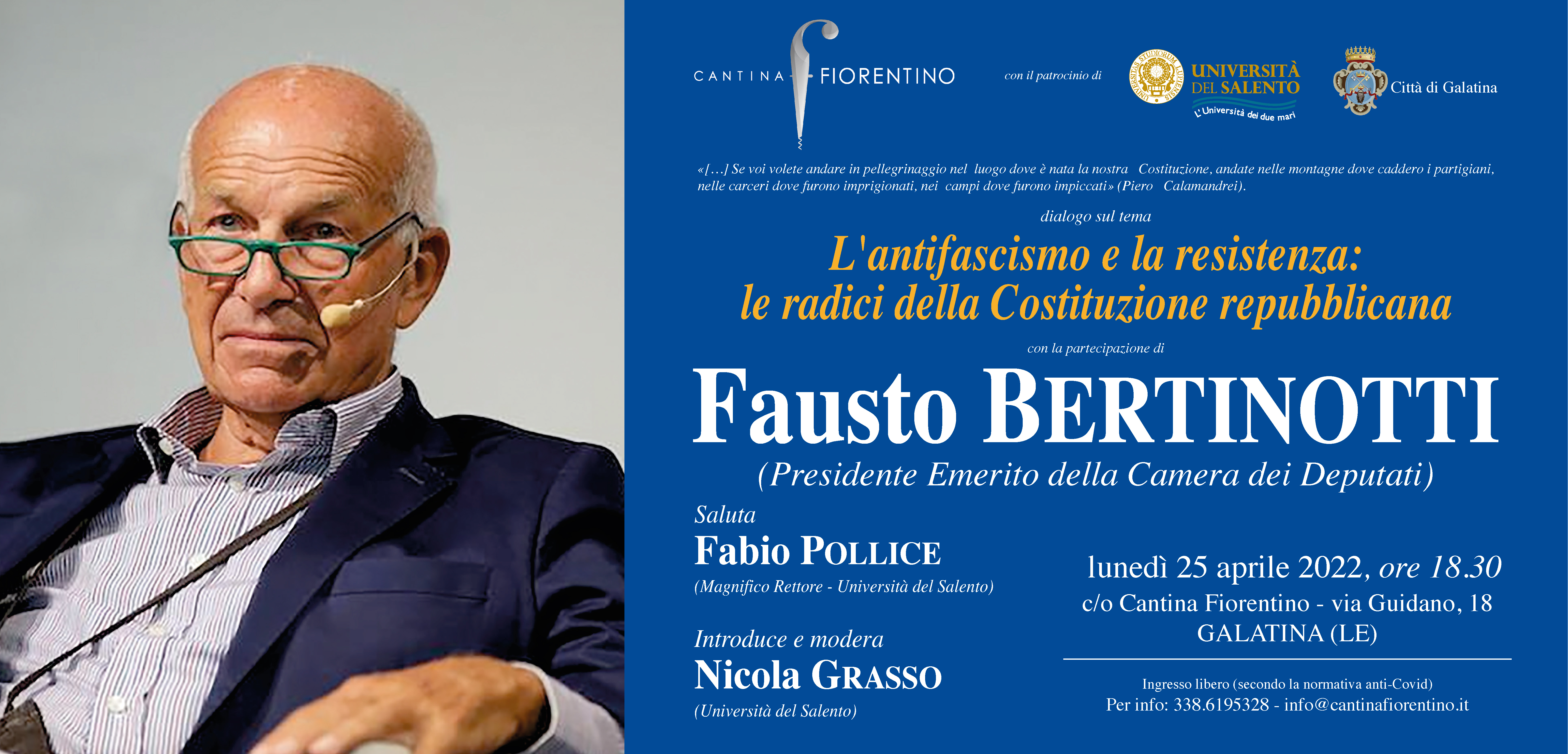 Fausto Bertinotti a Galatina per parlare di Costituzione con Fabio Pollice e Nicola Grasso Fausto Bertinotti a Galatina per parlare di Costituzione con Fabio Pollice e Nicola Grasso