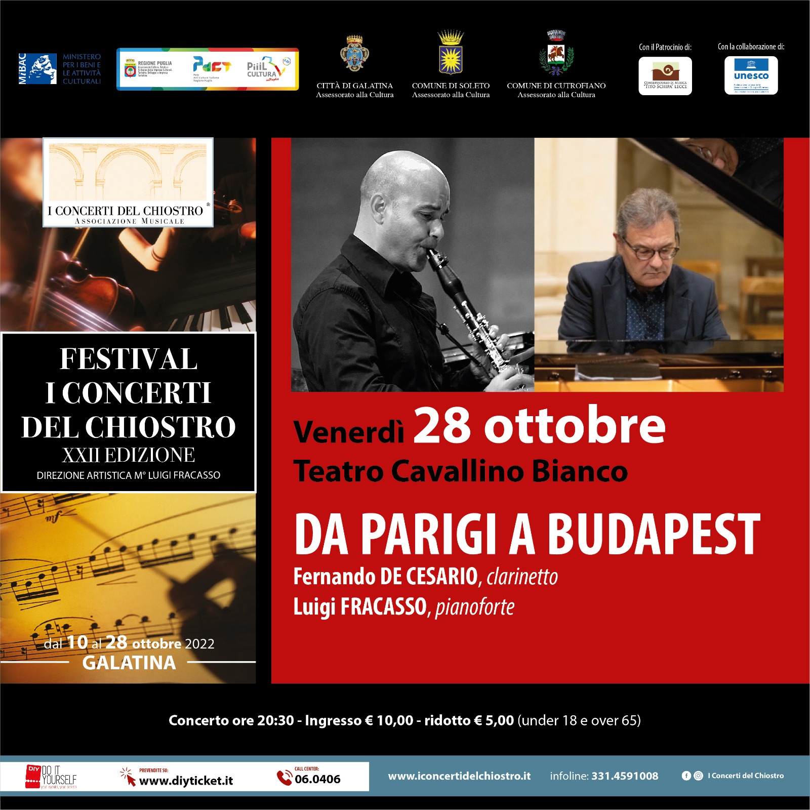 “Da Parigi a Budapest” con il pianoforte di Luigi Fracasso e il clarinetto di Fernando De Cesario
