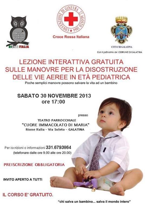 Ancora due giorni per iscriversi alla lezione interattiva delle manovre per la disostruzione delle vie aeree in età pediatrica Ancora due giorni per iscriversi alla lezione interattiva delle manovre per la disostruzione delle vie aeree in età pediatrica