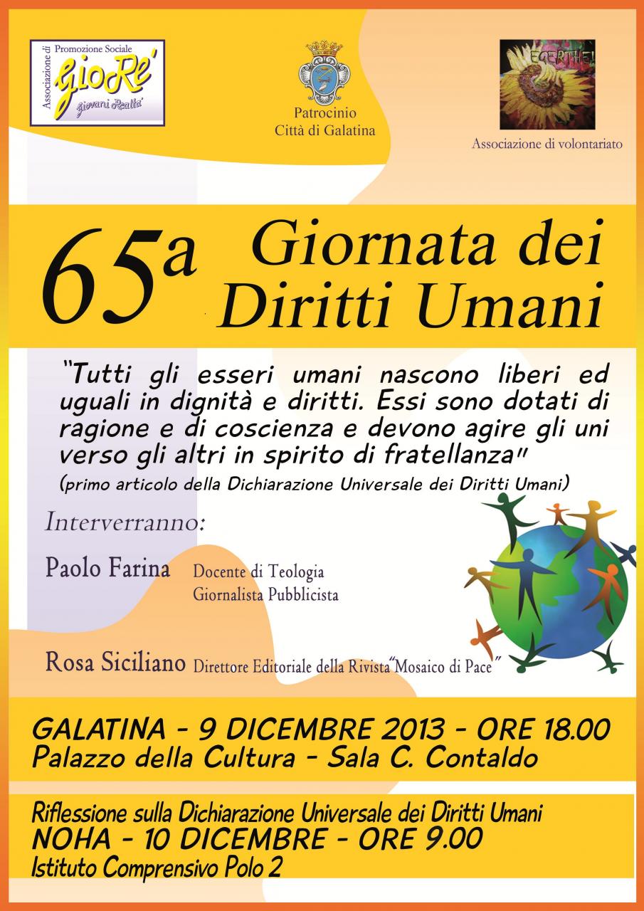 Giornata dei Diritti Umani, se ne parla oggi a Galatina Giornata dei Diritti Umani, se ne parla oggi a Galatina