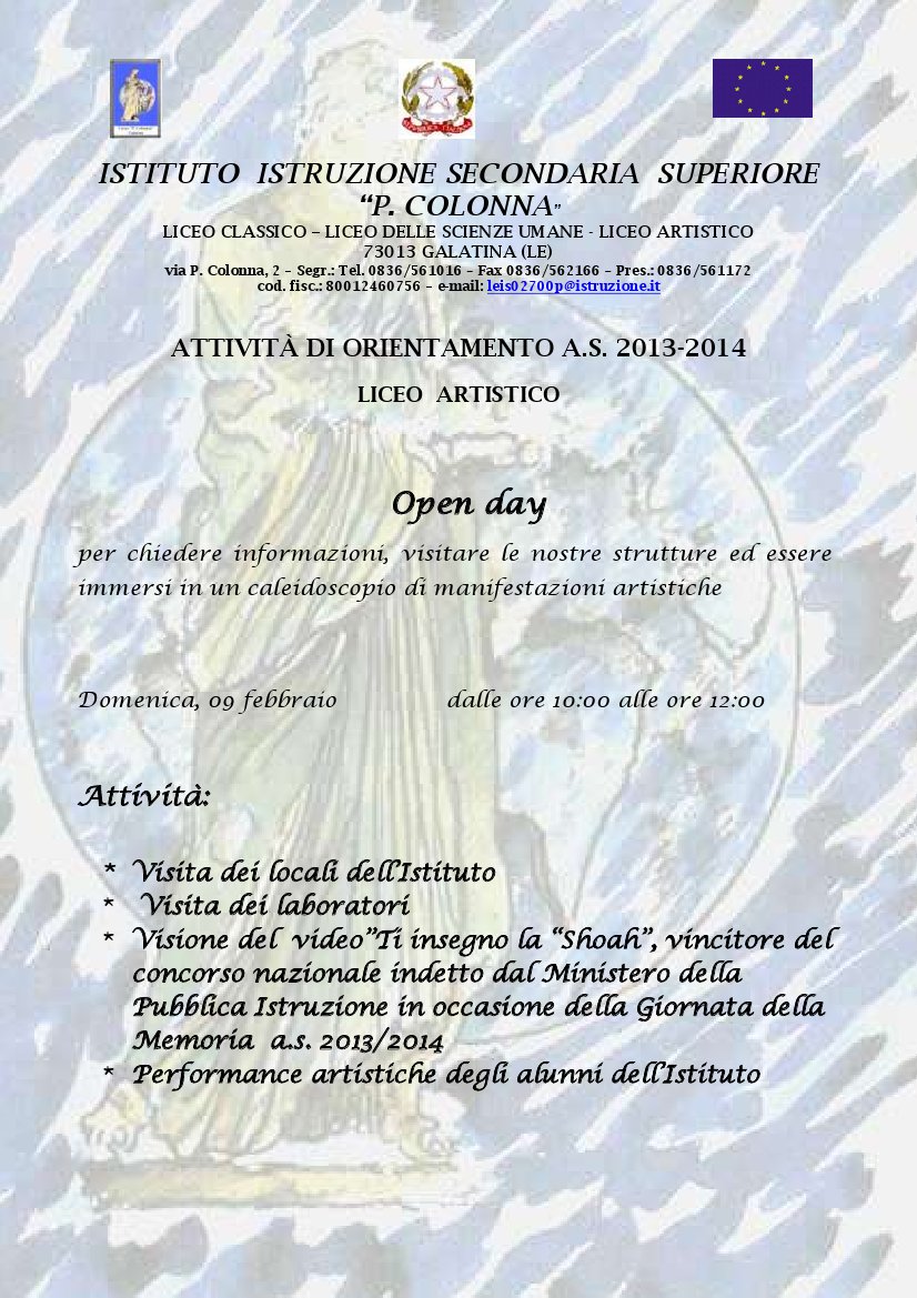 Domenica l'open-day del Liceo Artistico di Galatina Domenica l'open-day del Liceo Artistico di Galatina