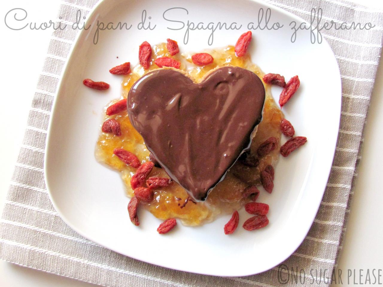 Per San Valentino 'Cuori di pan di Spagna allo Zafferano con Cioccolato e Bacche di Goji'