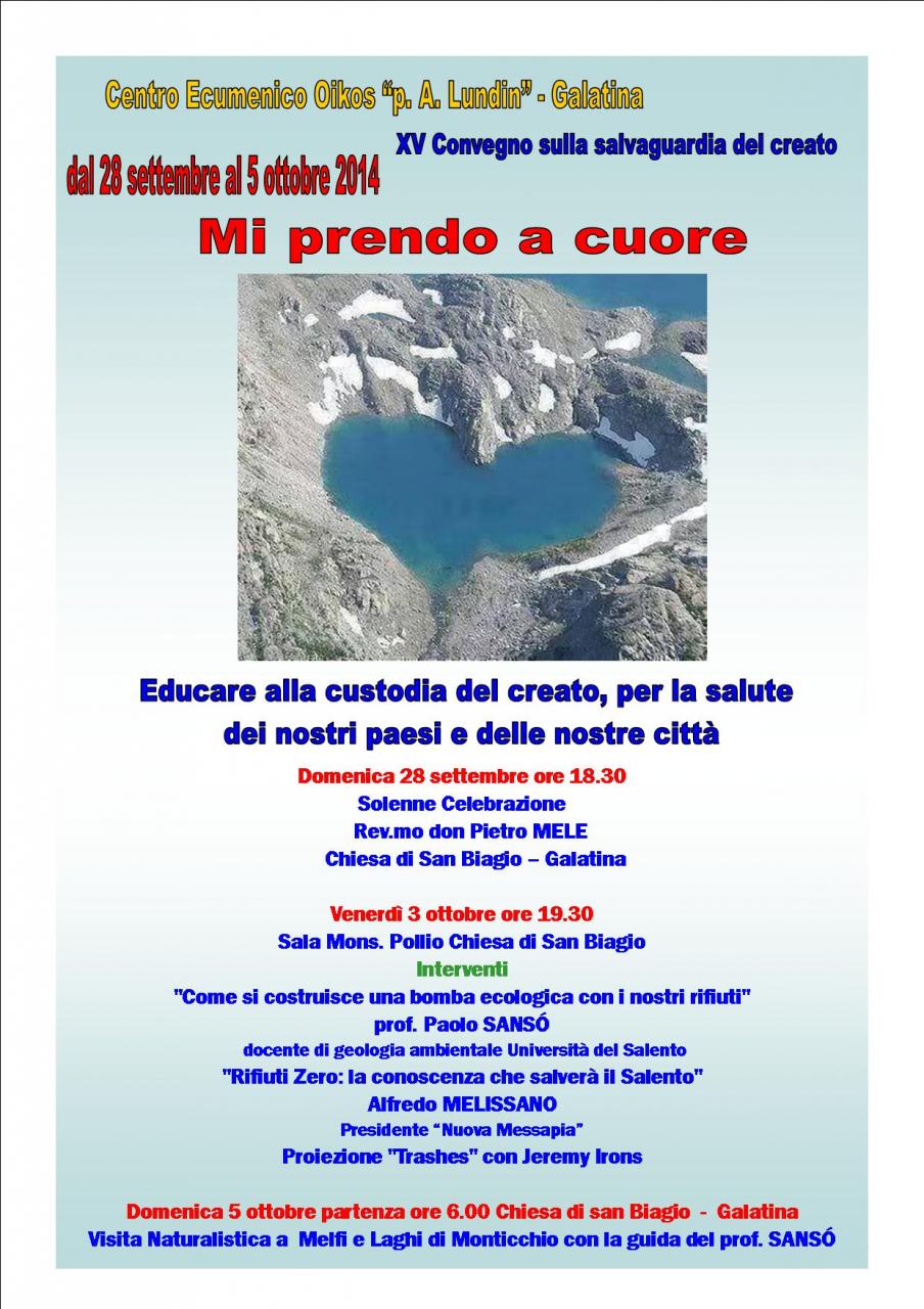 “Educare alla custodia del creato, per la salute dei nostri paesi e delle nostre città” “Educare alla custodia del creato, per la salute dei nostri paesi e delle nostre città”
