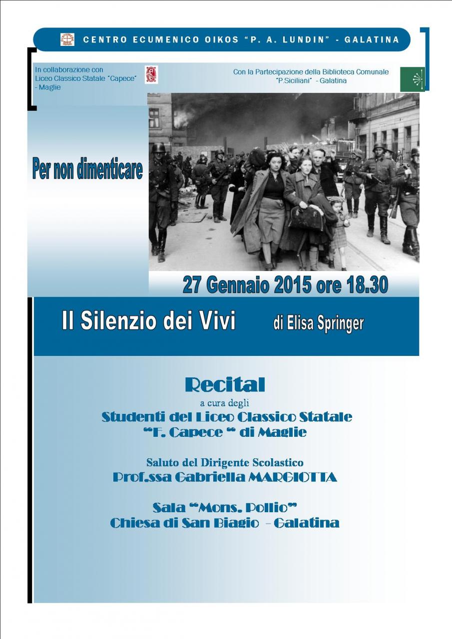 "Il Silenzio dei Vivi", protagonisti gli studenti del 'Capece' "Il Silenzio dei Vivi", protagonisti gli studenti del 'Capece'
