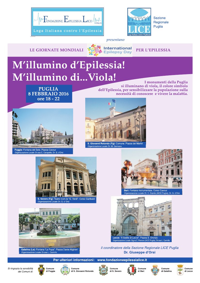 La "Pupa" si tingerà di viola nella giornata mondiale per la cura dell'epilessia