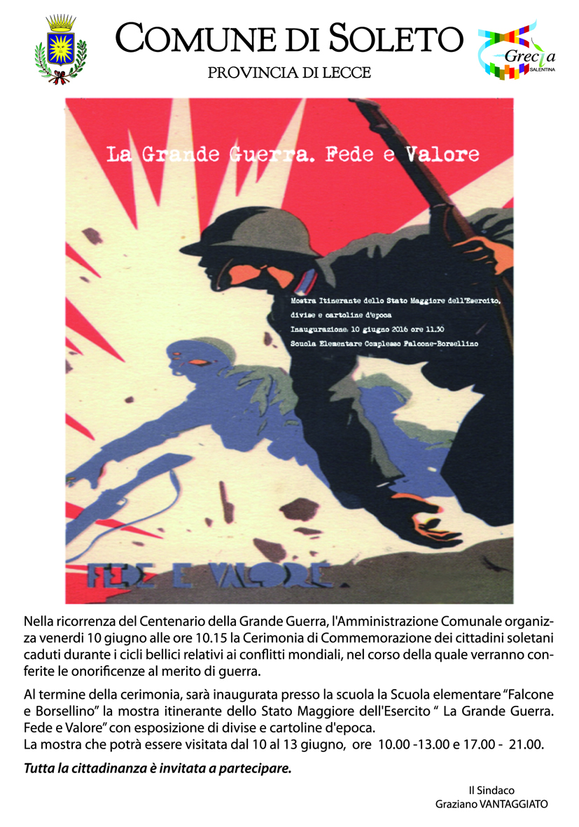 Soleto commemora i suoi caduti nella Grande Guerra Soleto commemora i suoi caduti nella Grande Guerra