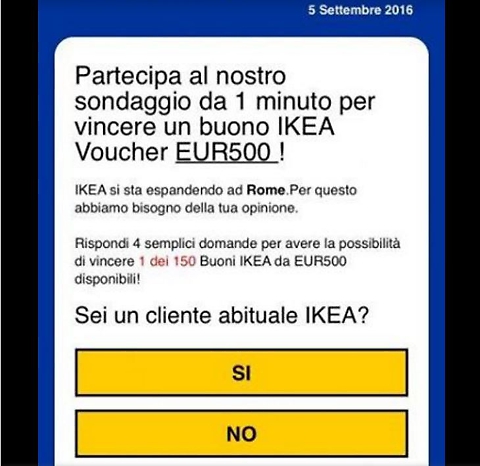 Un sondaggio Ikea? No, è una truffa Un sondaggio Ikea? No, è una truffa