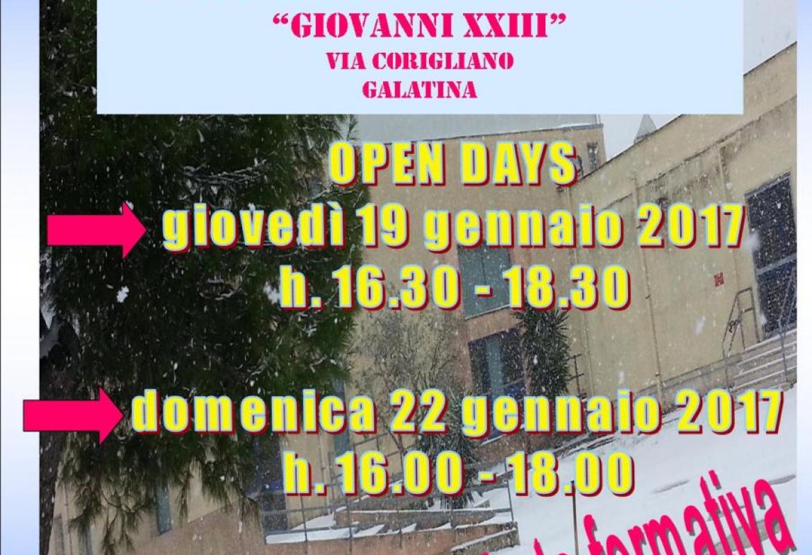Open-day nel pomeriggio alla Giovanni XXIII
