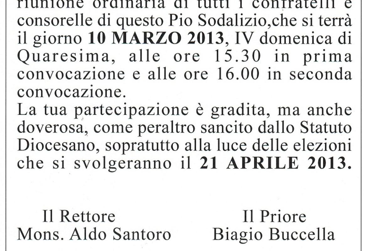 Arciconfraternita dell'Addolorata, il 10 assemblea ordinaria dei confratelli e consorelle 