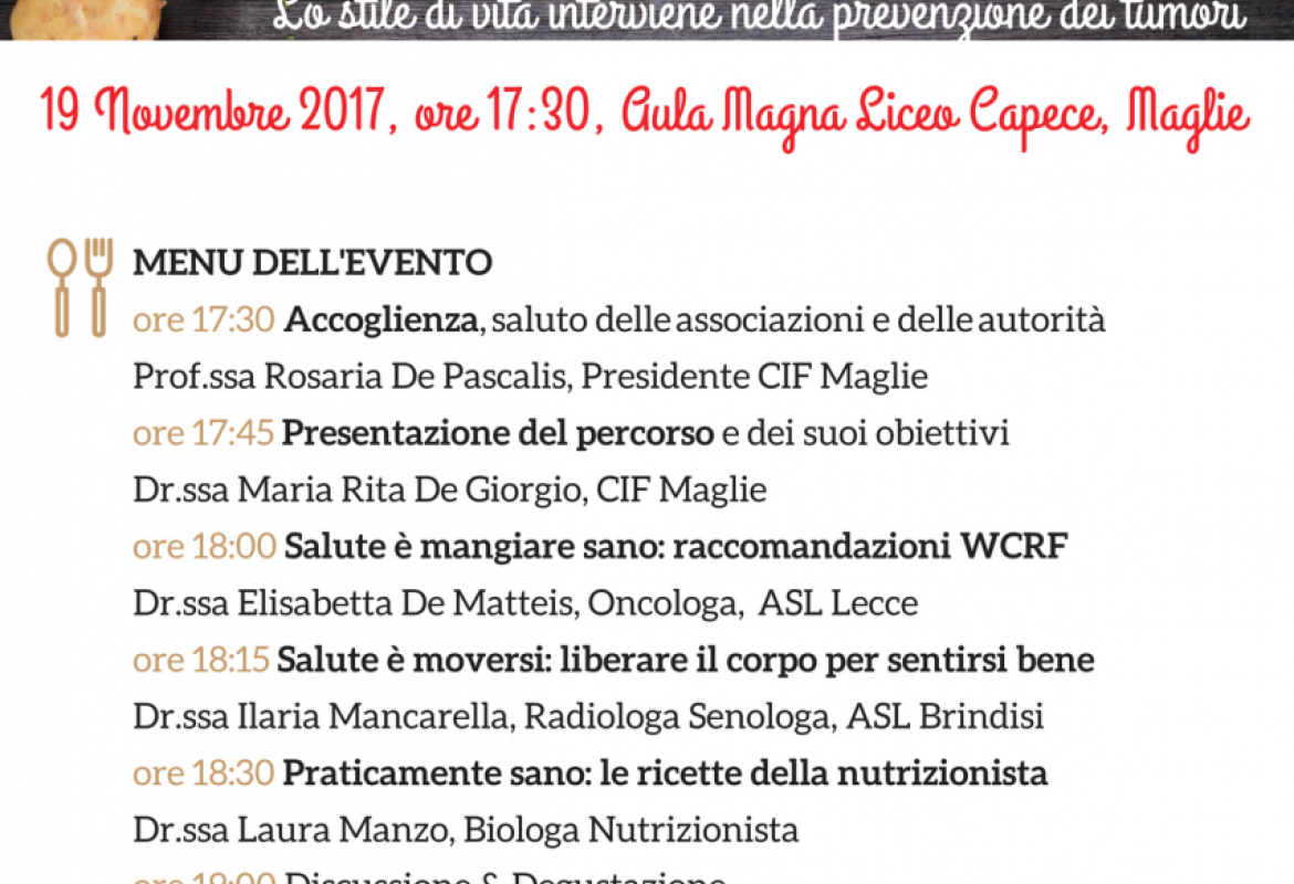 “Cambio Stile (e ci provo Gusto) - Lo stile di vita interviene nella prevenzione dei tumori”