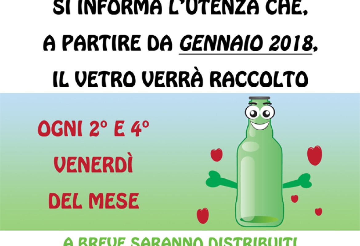 Nel 2018 a Galatina il vetro verrà raccolto nel secondo e nel quarto venerdì del mese