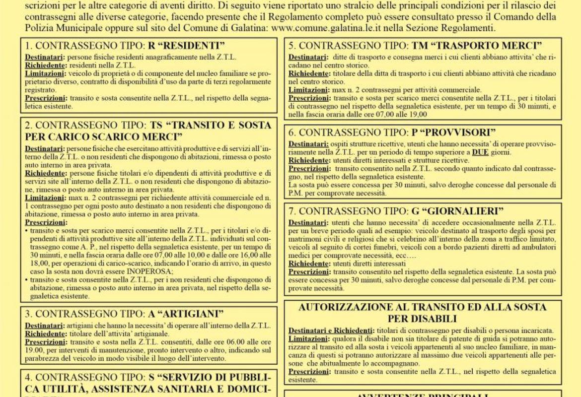 In un manifesto le nuove regole per l'accesso nelle Zone a Traffico Limitato di Galatina