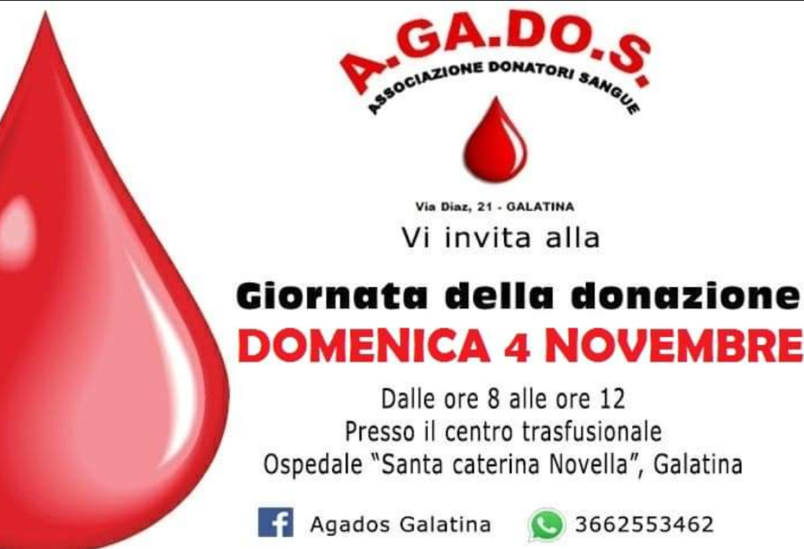 Domenica si dona il sangue presso l'Ospedale di Galatina