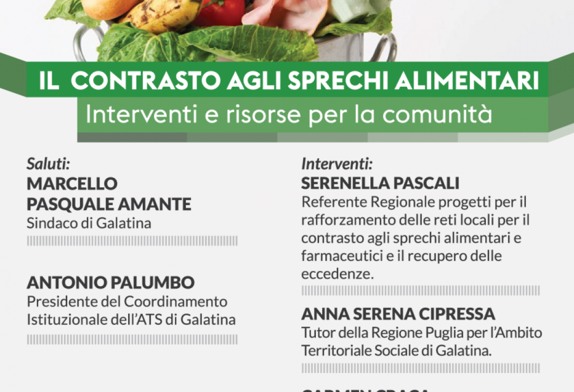 Presentazione del bando regionale per il finanziamento dei progetti in ambito sociale, per il recupero e riutilizzo di eccedenze alimentari in Puglia