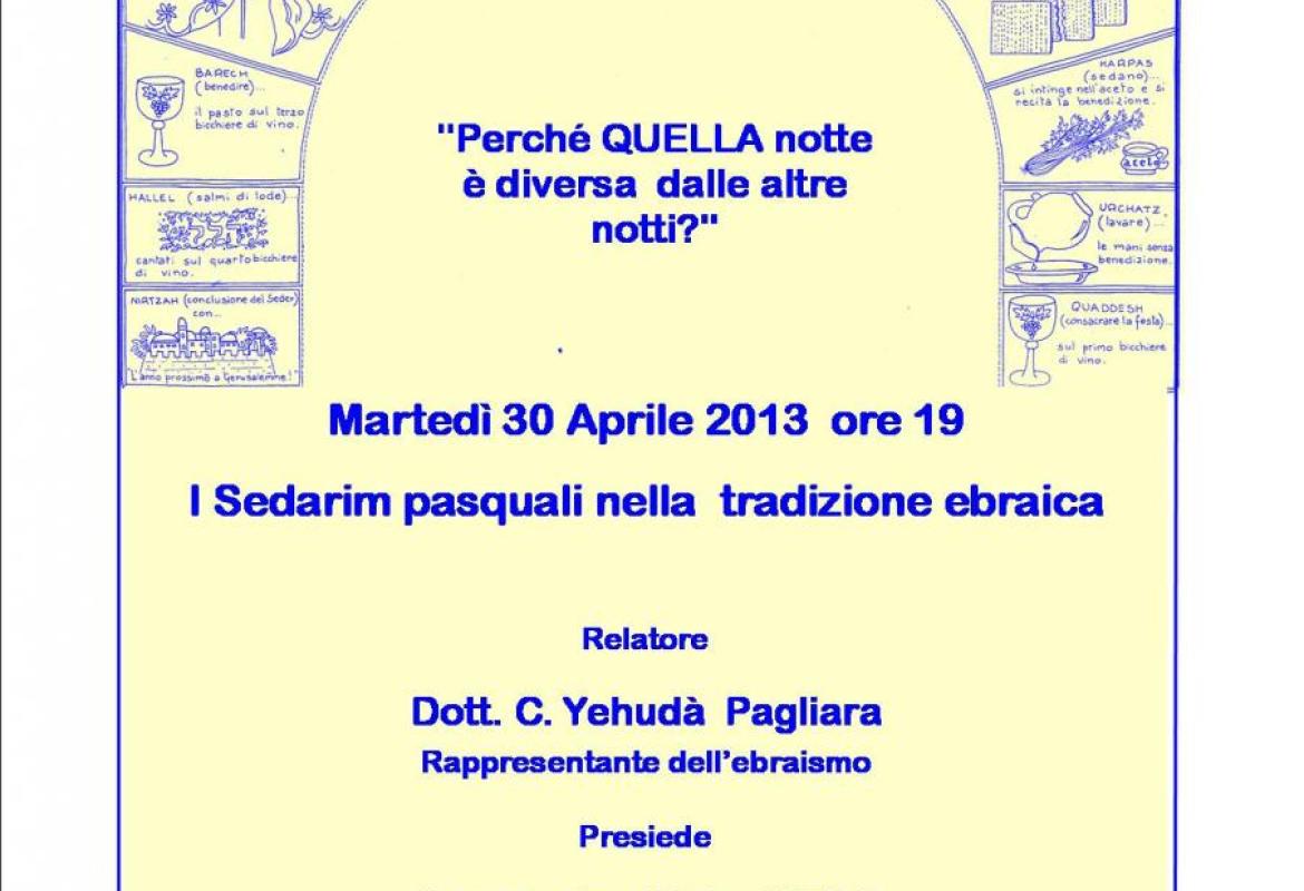 "I Sedarim pasquali nella tradizione ebraica". Oggi presso la sala Pollio