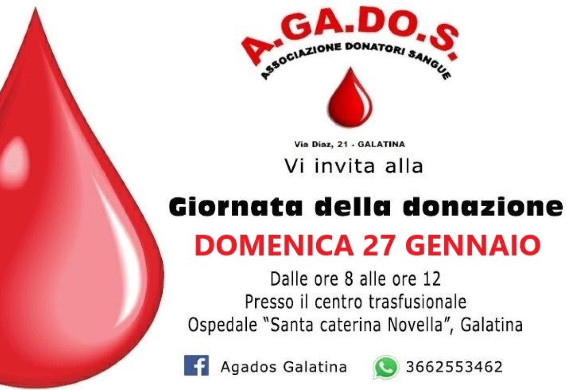 Domenica 27 si dona il sangue con A.GA.DO.S.