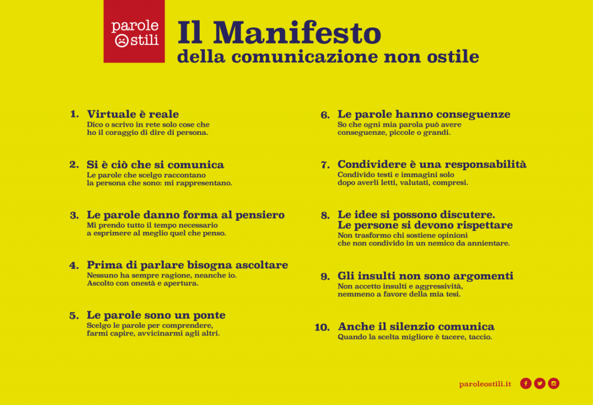 "Abbiamo sottoscritto il Manifesto della Comunicazione Non Ostile"