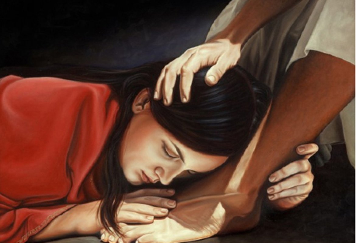  Mi ha bagnato i piedi con le lacrime