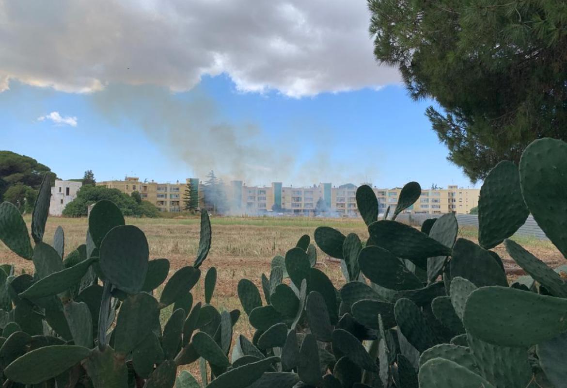 Fiamme nella zona di via Salvo D'Acquisto