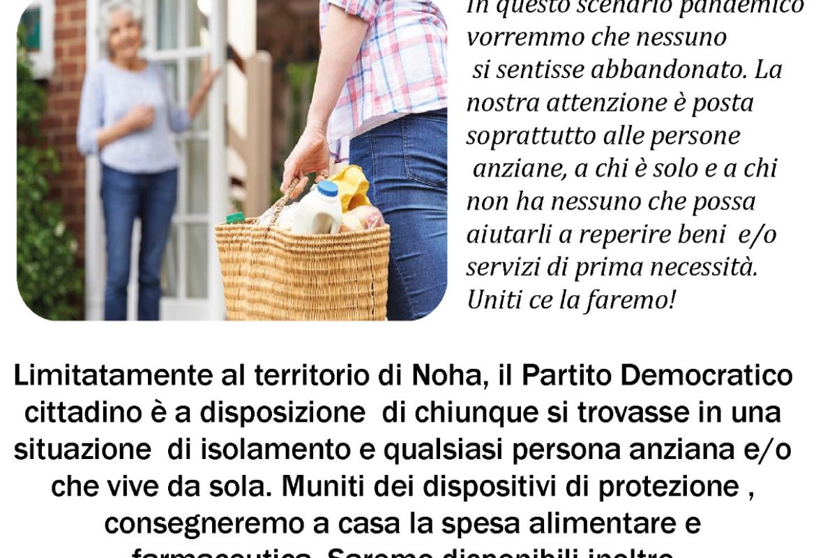 Il PD di Noha è a disposizione degli anziani o di chi ha bisogno per la consegna della spesa