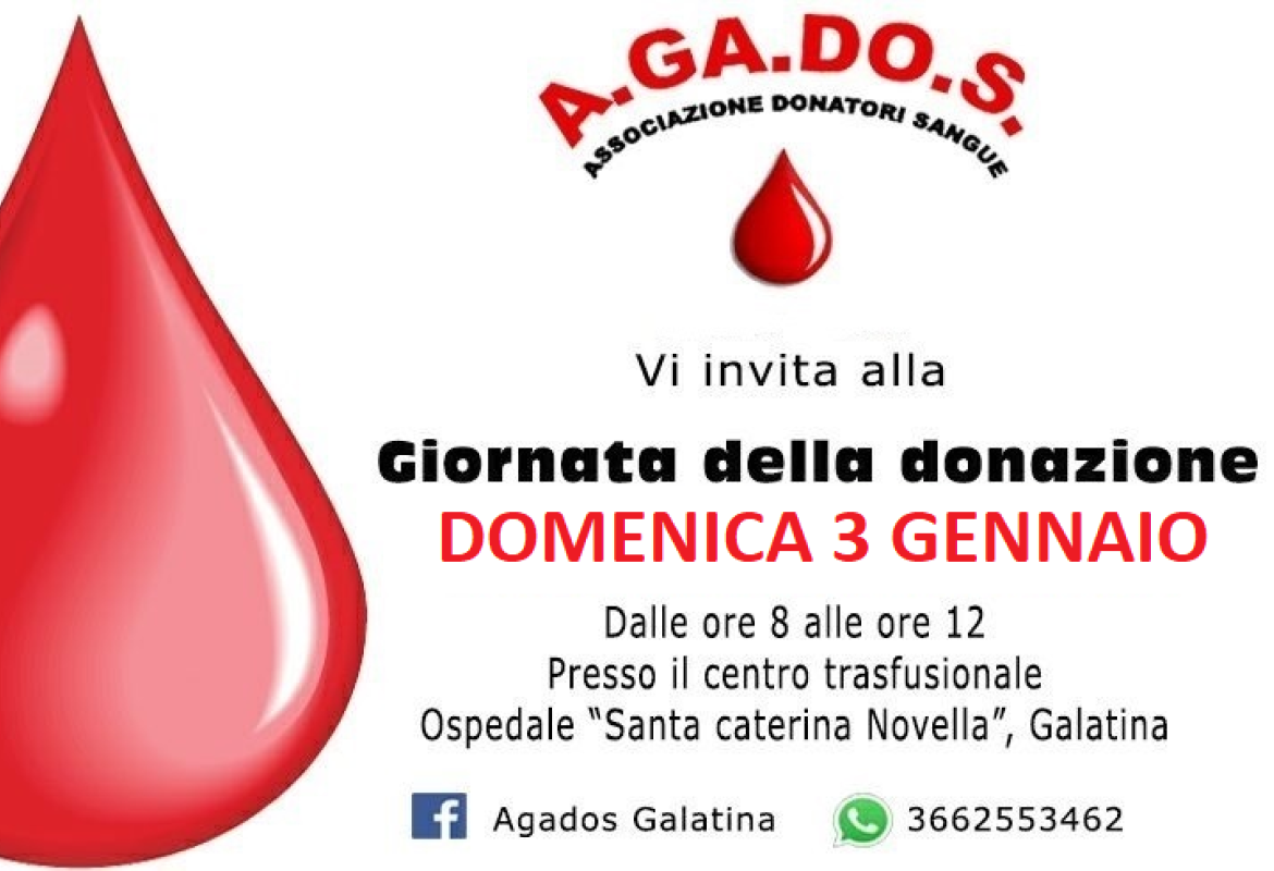 Domenica si dona il sangue a Galatina con Agados