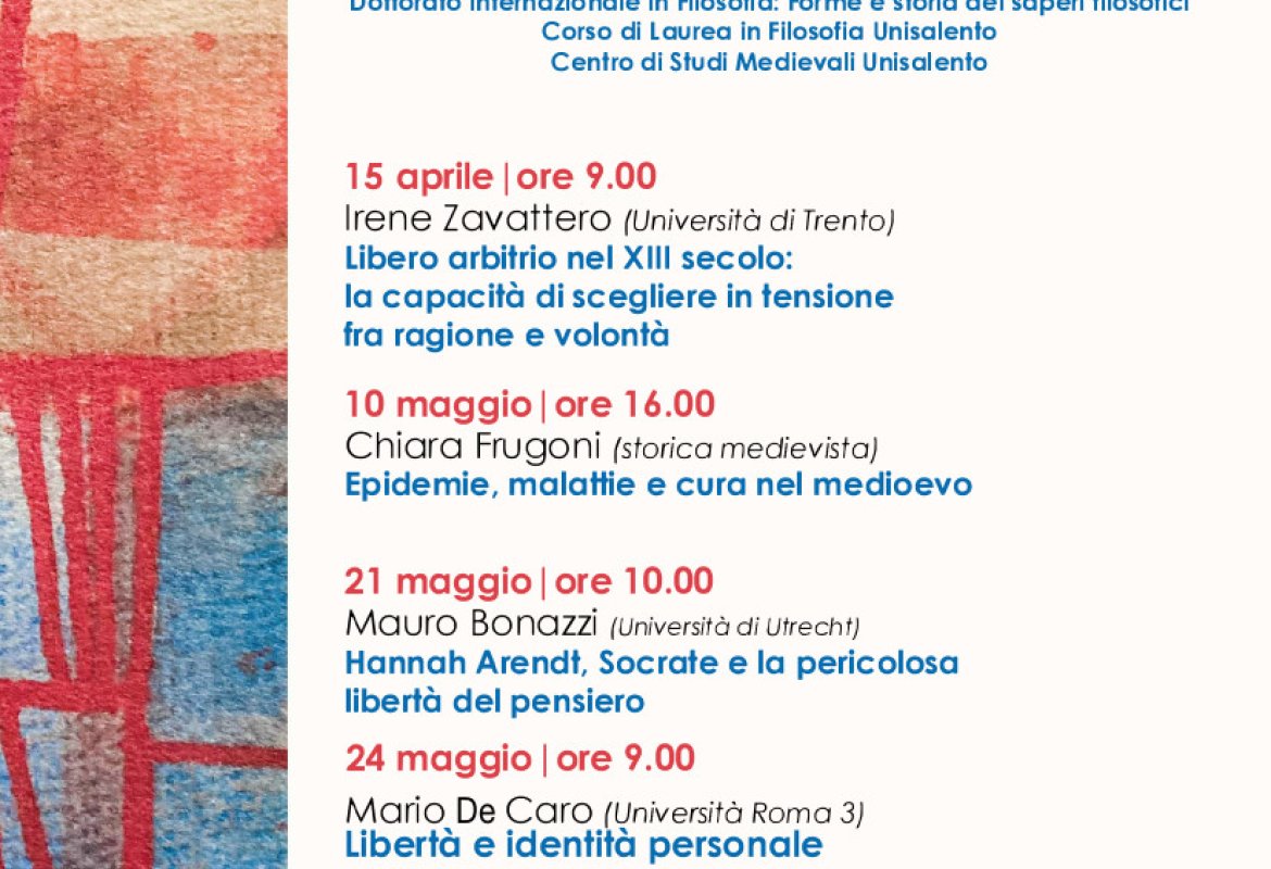 “Soggetto e libertà”, cinque seminari di Unisalento per "Intersezioni"