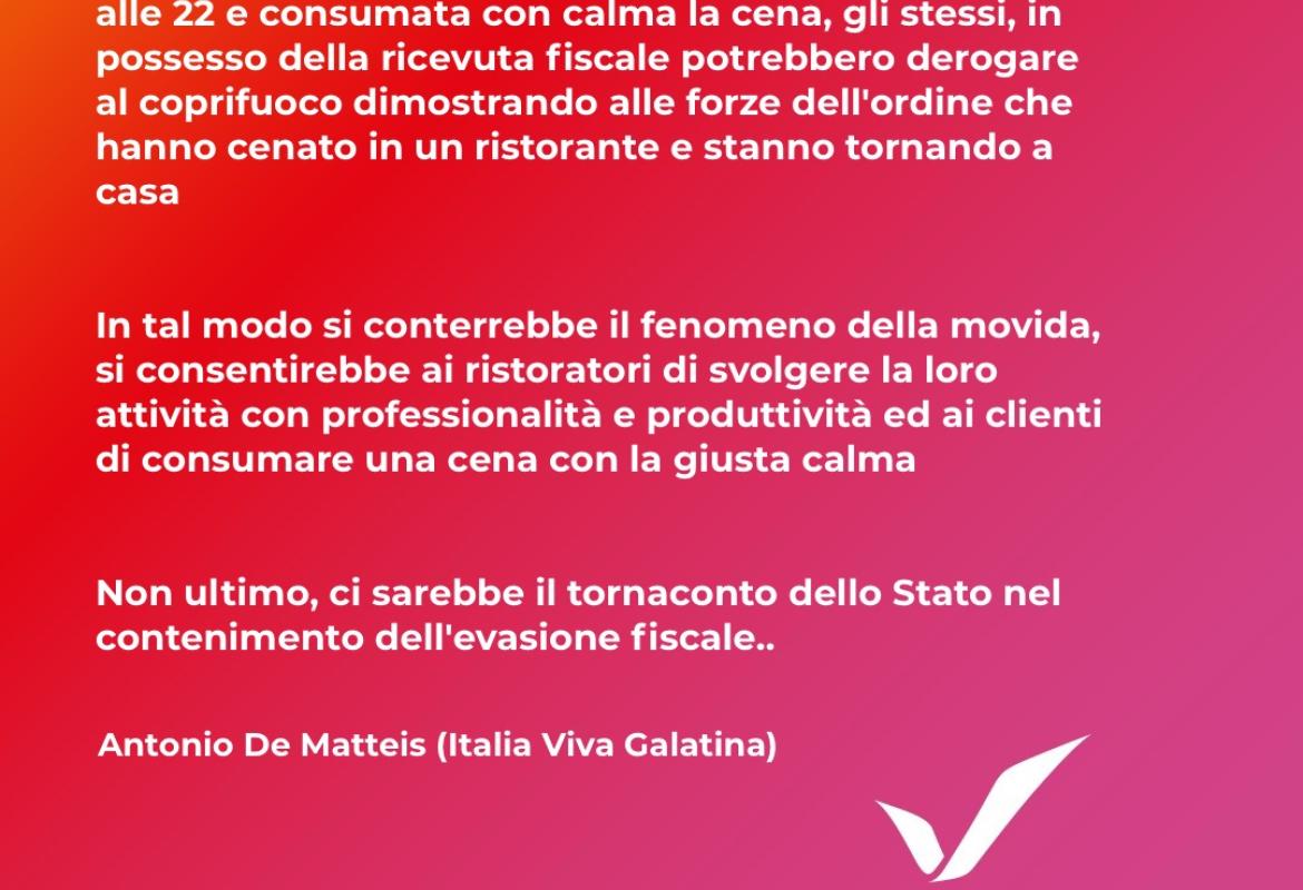 "Si potrebbe derogare al coprifuoco con la ricevuta fiscale del ristorante"