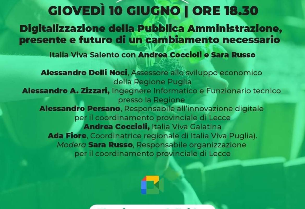 La trasformazione digitale della Pubblica Amministrazione, un incontro online di Italia Viva Salento