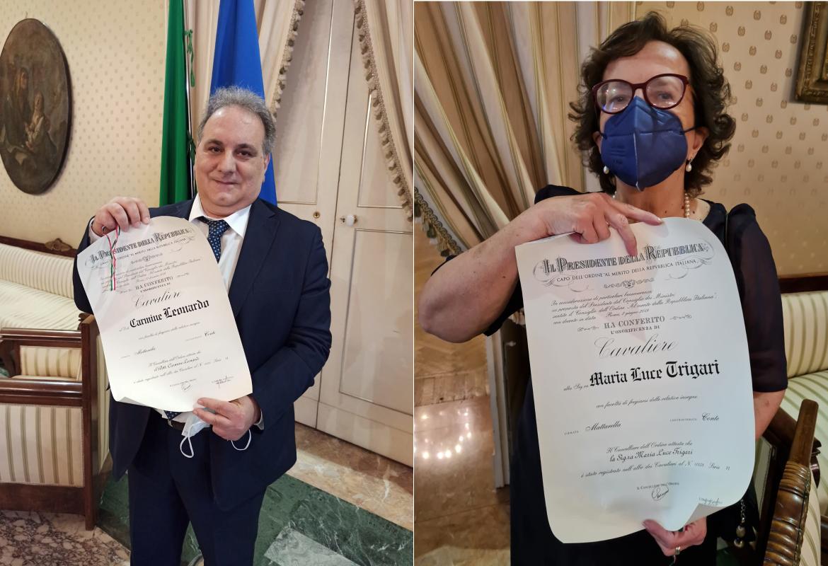 Maria Luce Trigari e Carmine Leonardo hanno ricevuto le insegne di "Cavaliere dell'Ordine al Merito della Repubblica Italiana"